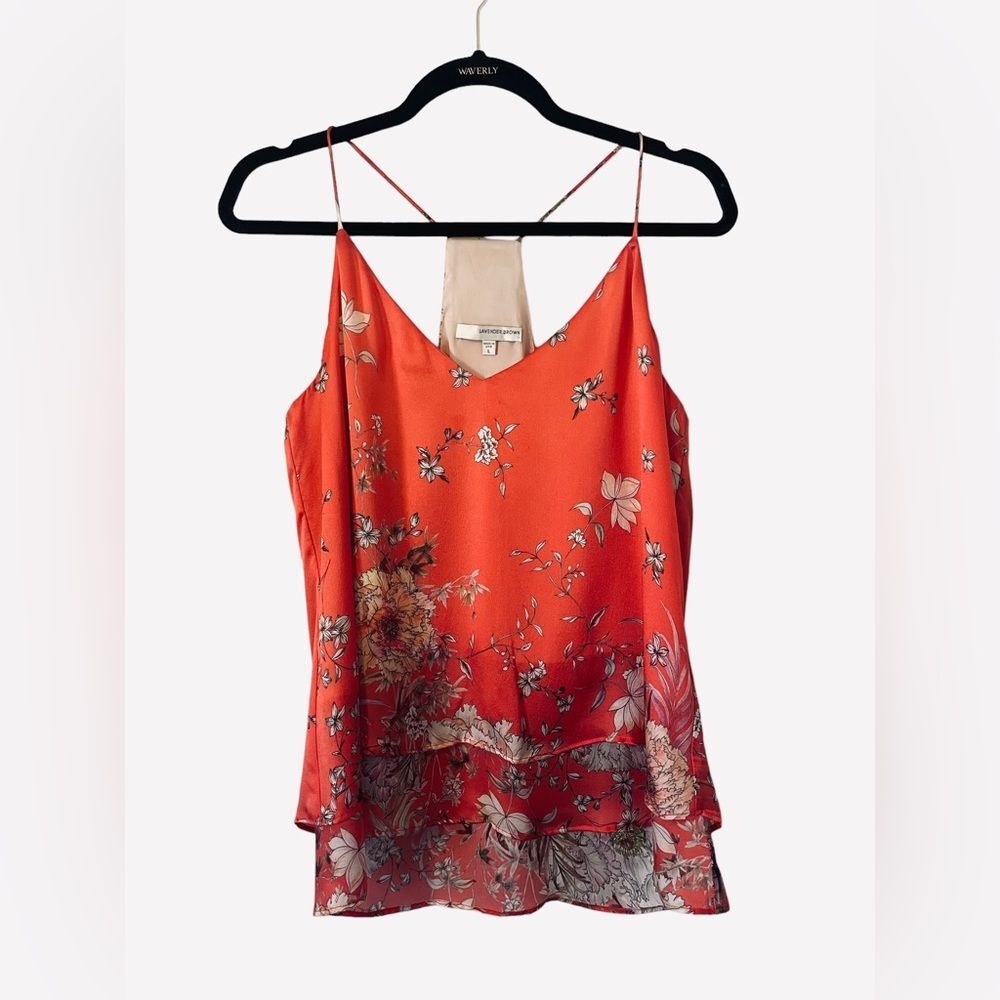 Lavender Brown 100% Silk Floral Cami, Size Large